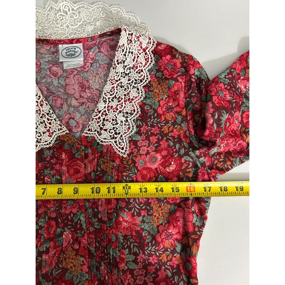 Laura Ashley Vintage Floral Lace Collar Midi Dress Red Wool Blend Sie 4 - Picture 7 of 11